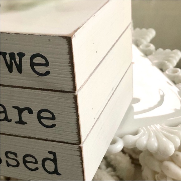 New! “We are blessed” White Wood Book Stack + Rhinestone Cross - Picture 4 of 6